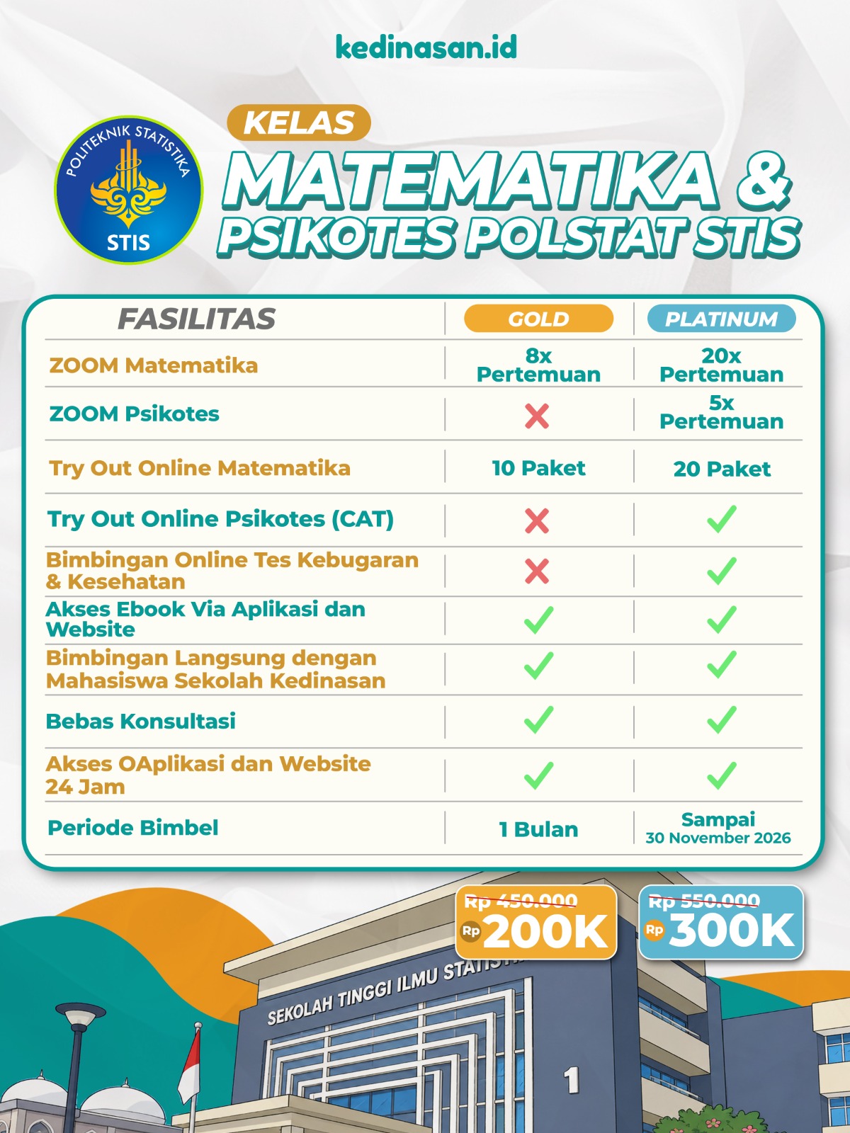 Bimbel Online Matematika & Psikotes Polstat STIS 2026 - Platinum